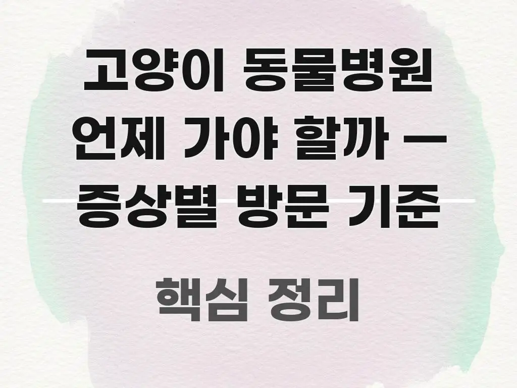 고양이 동물병원 언제 가야 할까 — 증상별 방문 기준 직관적으로 이해되는 정보 전달형 표지 이미지 - 독자 이해를 위한 이미지