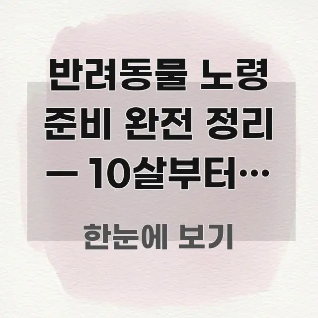 반려동물 노령 준비 완전 정리 — 10살부터는 검진 효율적으로 구성된 블로그 대표 이미지 - 글 흐름을 돕는 시각 자료